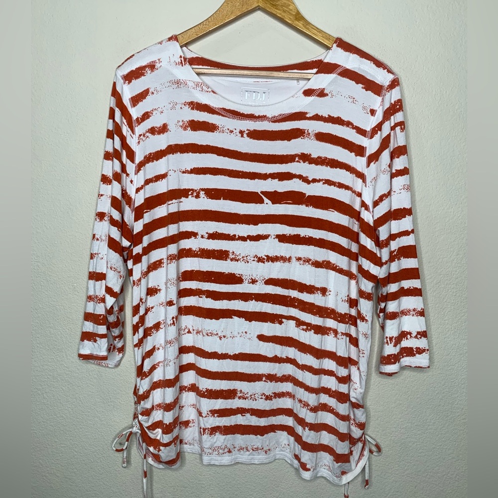 FDJ Striped Side Ruched Tee, Size XXL